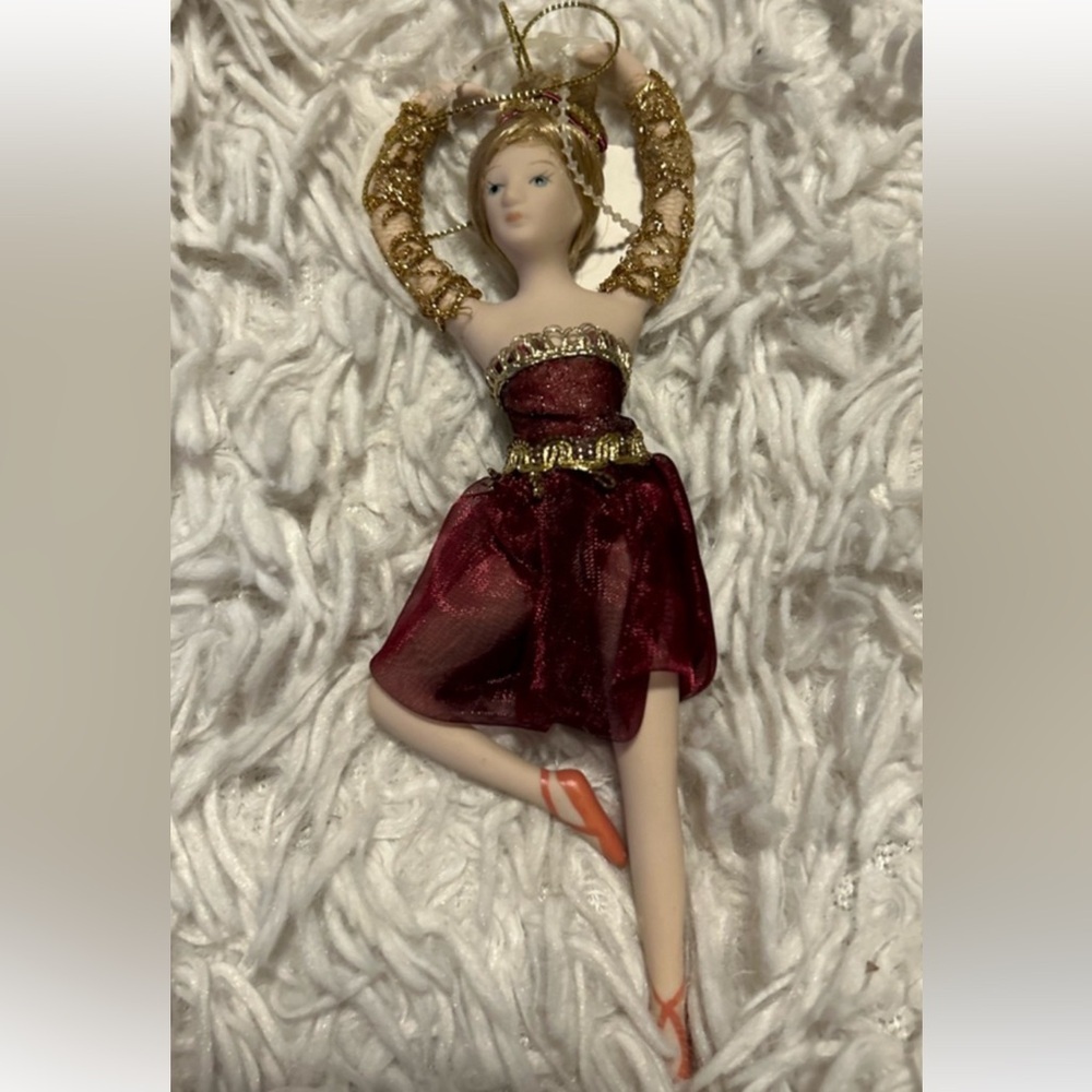 Beautiful hanging Ballerina dancer porcelain and lace Christmas ornament 6.5